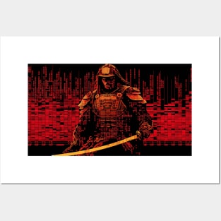 Digital Samurai Ronin Tokyo Binary Code Posters and Art